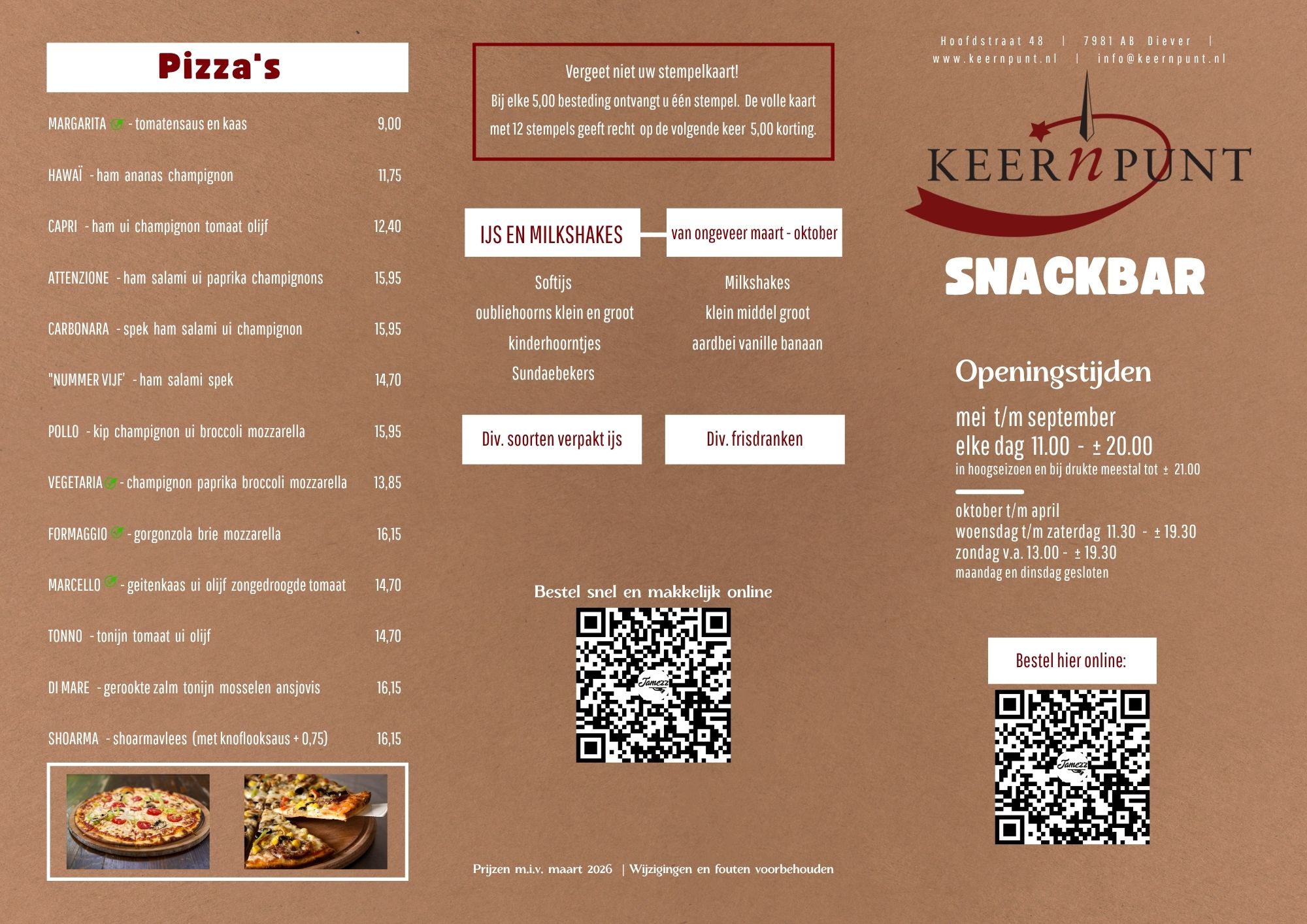 Snackbar prijslijst 1 Snackbar Keernpunt Diever patat snacks pizza menu's